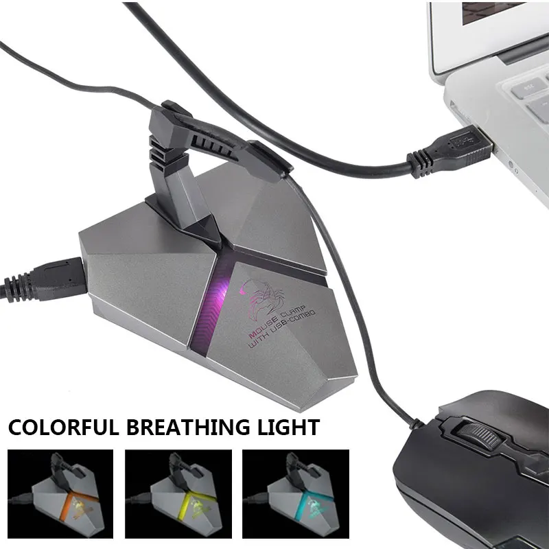 

3 Ports Mouse Clamp Data Transmission USB Hub Multifunctional LED Light Apply Cable Organizer Peripherals