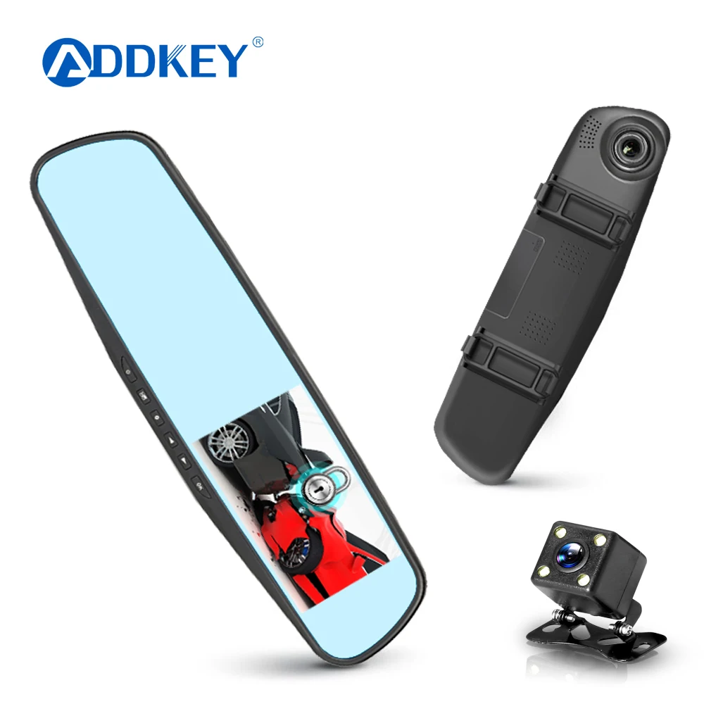 ADDKEY Full HD 1080P Автомобильный видеорегистратор Камера авто 4,3 дюймов зеркало заднего вида цифровой видеорегистратор двойной объектив регистратор видеокамера