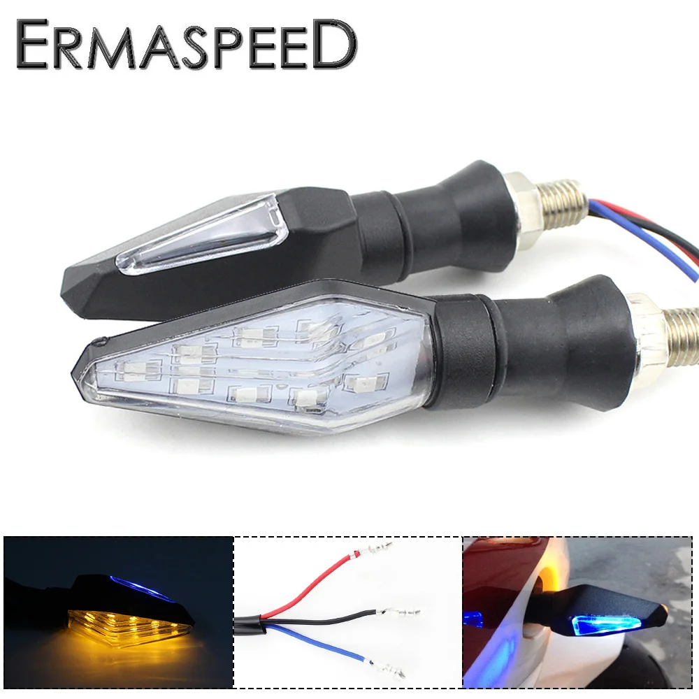 

Pair Motorcycle LED Turn Signal Light with Front Amber Rear Blue Indicators Universal for Yamaha R3 R25 BMW S1000RR HONDA CBR600