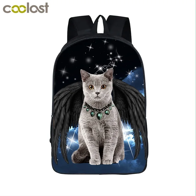 Alien Laser Space Cat Рюкзак для подростков девочек мальчиков детские школьные сумки кот с черным белое крыло Ангела женский рюкзак для ноутбука - Цвет: TSM1602