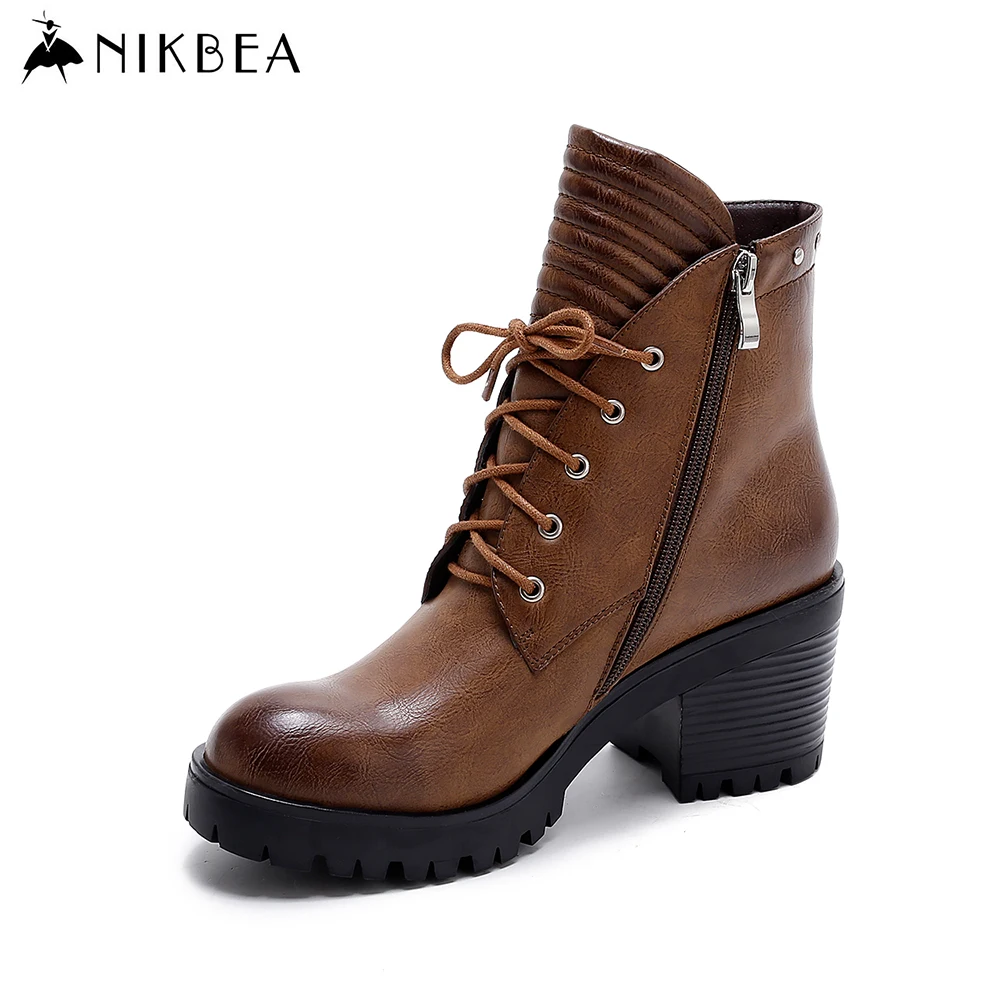Buy Nikbea Vintage Ankle Boots for Women Chunky Heel