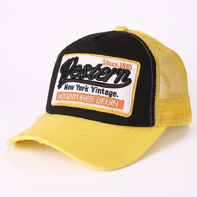 

new york vintge since.1985 Alphabet baseball Mesh Yellow Cap czapka z daszkiem dipper cap|snap back