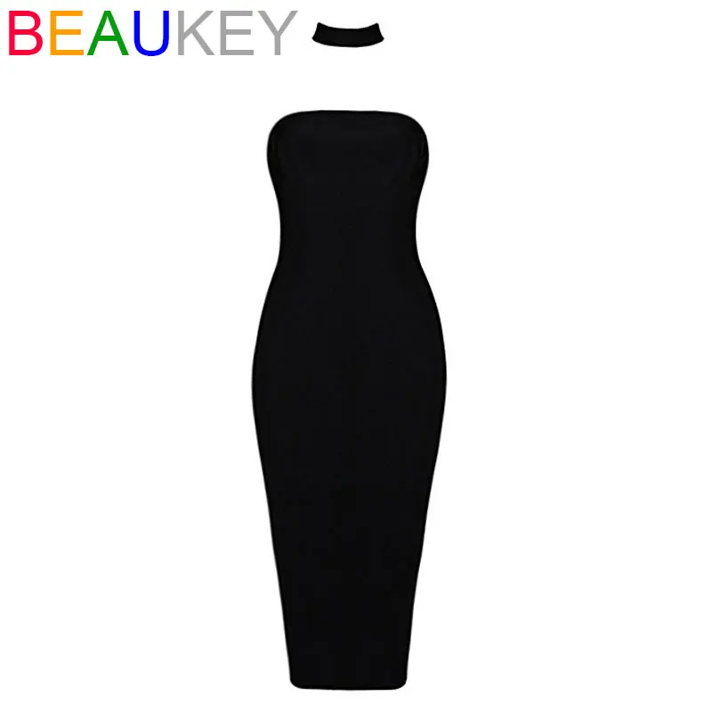 

High Quality Black Halter Neck Back With Hole Rayon 2016 New Fashion Sexy Woman Bodycon Bandage Mid Length Dresses