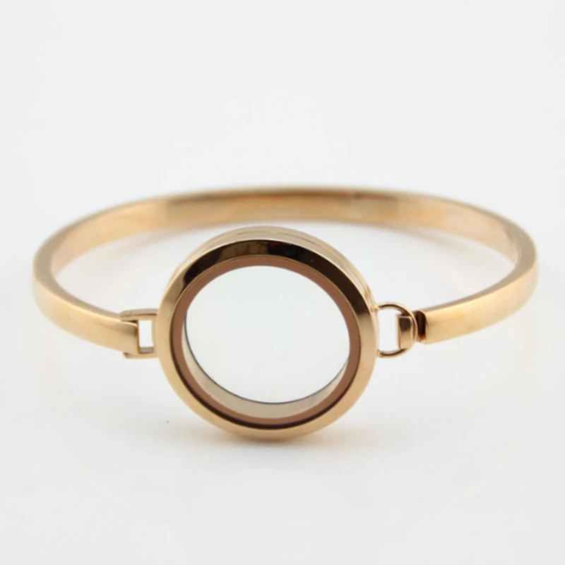 

5PCS 7/8 Inch Rose Gold Floating Locket Bracelet Bangle 30MM 316L Stainless Steel Plain Screw Glass Memory Locket Bracelets