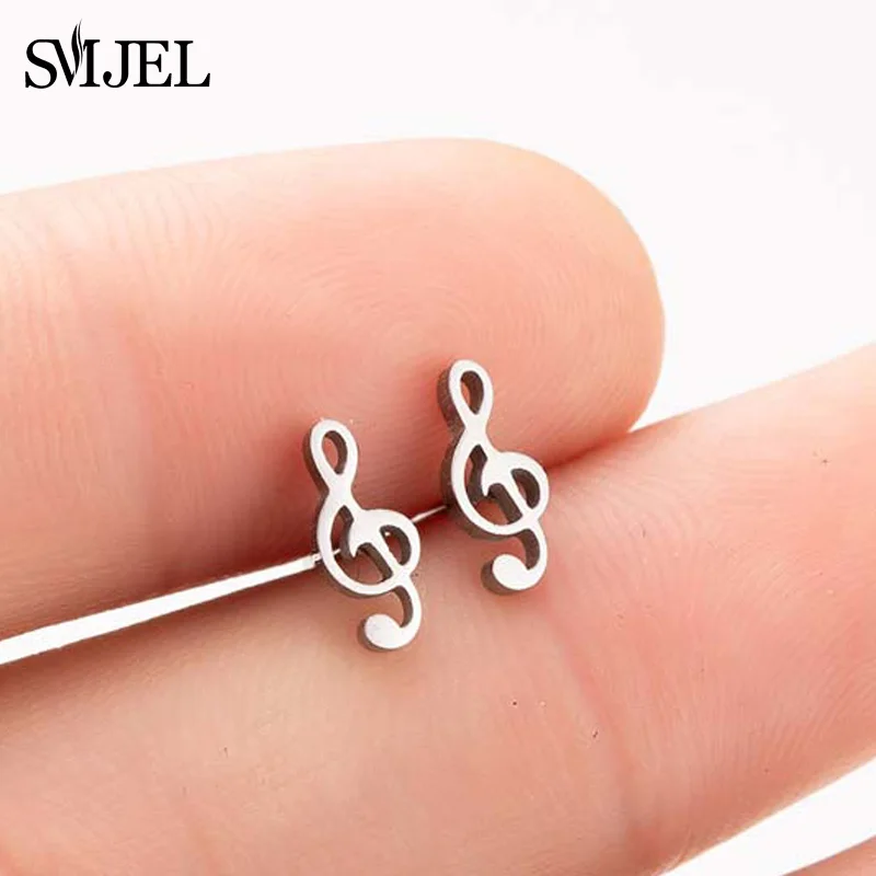 SMJEL Mini Music Earrings Stainless Steel Lovely Small Ear Studs for Women Charm Musical Note Earring Jewelry gift Brincos Mujer