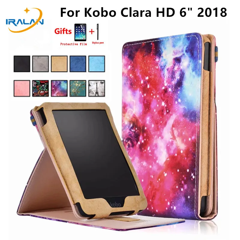 

Case For Kobo Clara Clear HD N249 Auto Wake Sleep Flip Leather Stand Case Cover For Kobo Clara HD 6'' 2018 eReader+Film+Stylus