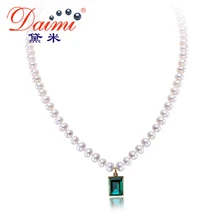 DAIMI טבעי פרל שרשרת בעבודת יד AA 6-7mm פנינים מתורבתות & Shinny קריסטל תליון שרשרת Drop שרשרת(China)