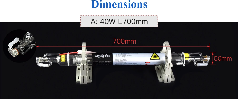 WaveTopSign 40 Вт Co2 лазерная трубка обновленная металлическая головка длина 720 мм dia50мм для CO2 лазерная гравировка машина для резки