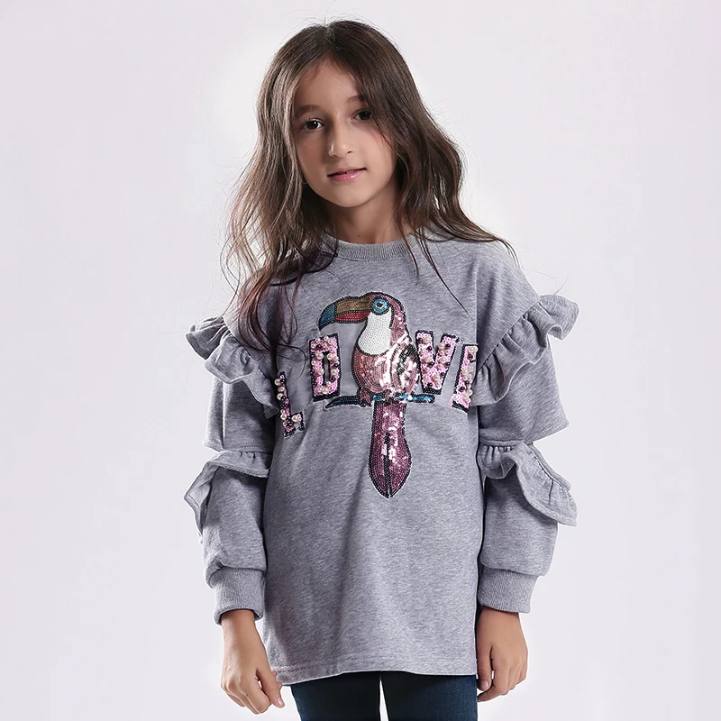 

Fashion Girls Sweatshirt Kids Long Sleeve Tops Bird Embroidery Ruffle Sleeve Kids Girls T Shirt Toddler Teenage Girl Clothing
