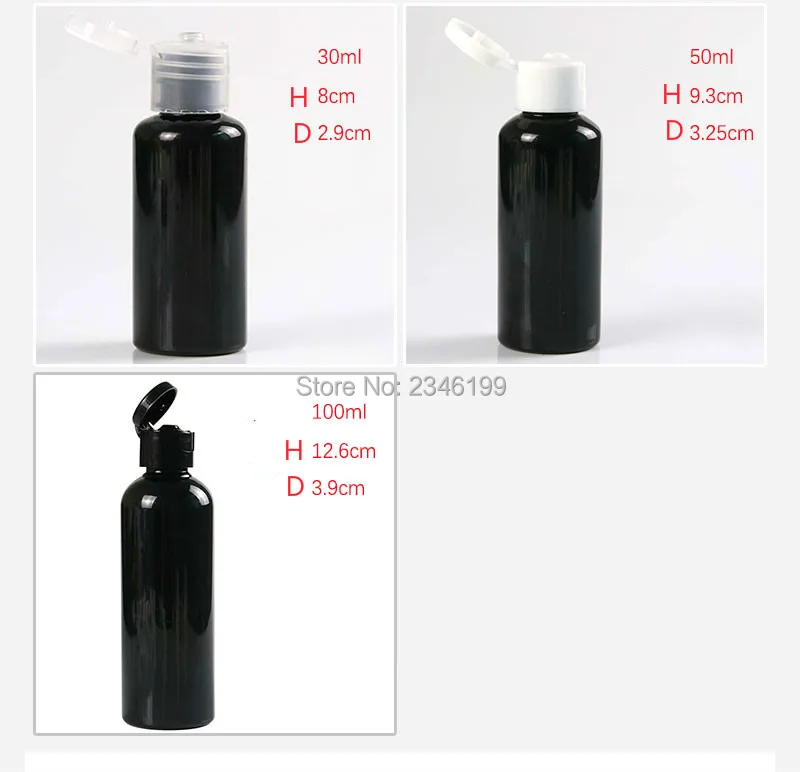 Empty Plastic Bottle 30ml Empty Black Plastic Bottle Flip Cover Plastic Bottle 50ml Empty White Cover Cosmetic Container (8)