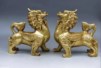 

China Brass Copper Feng shui Animal unicorn kylin A Pair Statue sculpture