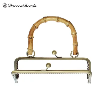

DoreenBeads Metal Frame Kiss Clasp Rectangle For Purse Bag Antique Bronze Bamboo Handle(Open Size:27.8x20.1cm)20.1x18.5cm,1 Pc