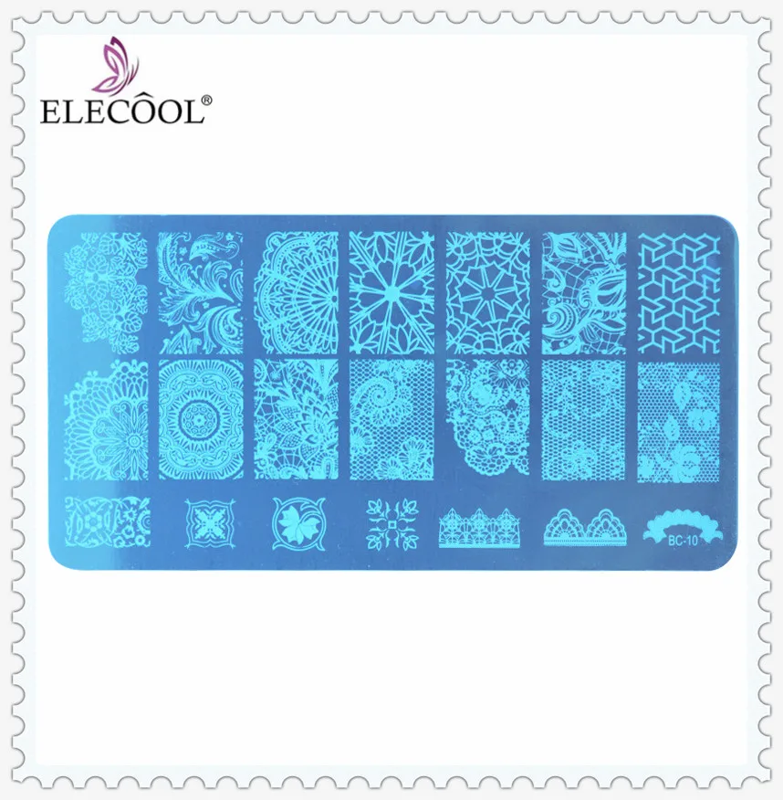 ELECOOL DIY 10 видов стилей на выбор прямоугольная штамповка для ногтей маникюрный шаблон для дизайна ногтей штамп изображение пластины Синяя Маска инструменты для печати ногтей
