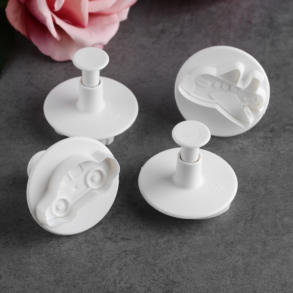 

4PCS Lovely Car Plane Pattern DIY Cake Fondant Mold Biscuit Cookie Cutter Sugarcraft Multifunctional Baking Cake Decoration Tool