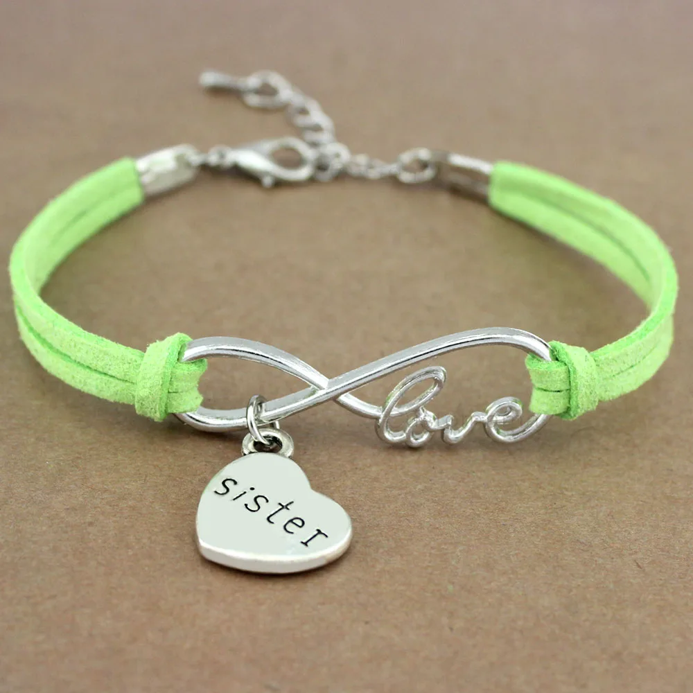 

Sister Flower Girl Maid of Honour Honor Bridesmaids Heart Infinity Love Charm Bracelets Women Girl Jewelry Pink Red 20 Colors
