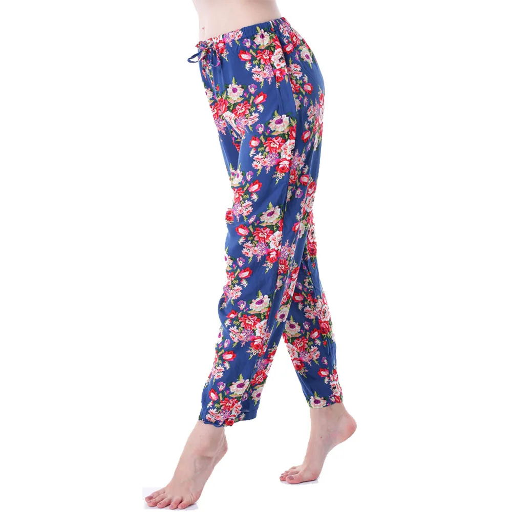 

Long Pants For Women Sleepwear Bathrobe Bride Bridesmaid Pant Cotton Flower Pajamas Homewear Lady Fashion Printed Nightgowns Set