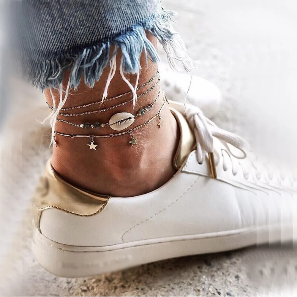 

Rinhoo New Retro Anklets Bracelet For Women Vintage Silver Simulation Pearl Beads Anklet Foot Woman Bohemian Jewelry