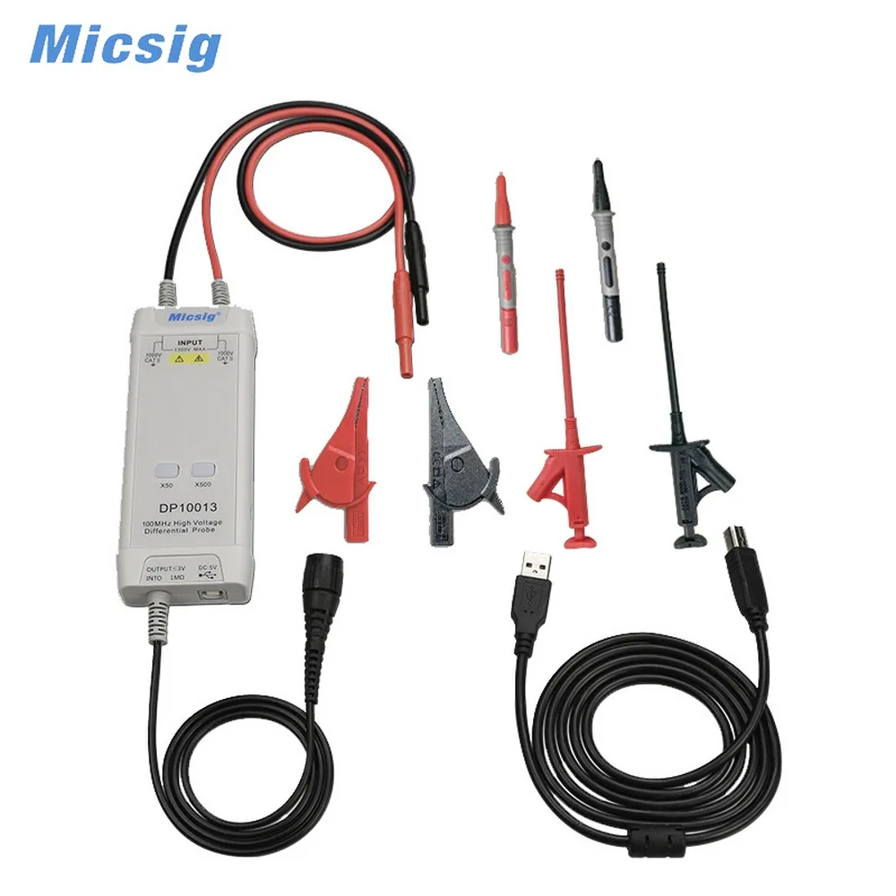 

Micsig Oscilloscope 1300V 100MHz High Voltage Differential Probe DP10013 kit 3.5ns Rise Time 50X / 500X Attenuation Rate