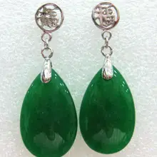 Очаровательные женские зеленый натуральный камень Tear Drop благословит счастья серьги