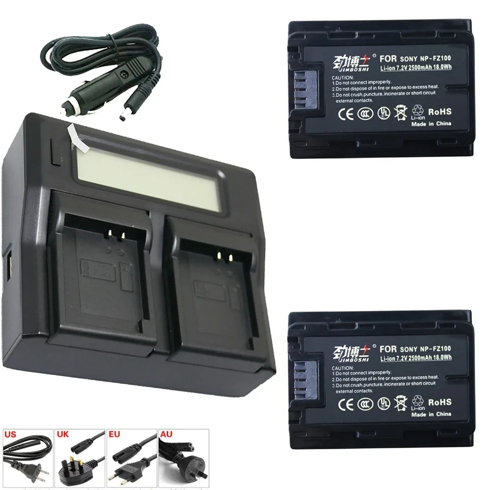 

2pcs NP FZ100 NP-FZ100 NPFZ100 battery+ Fast LCD Dual Charger for Sony ILCE-9, BC-QZ1, a7r3, A7RIII, ILCE-7RM3, A9R, 7RM3