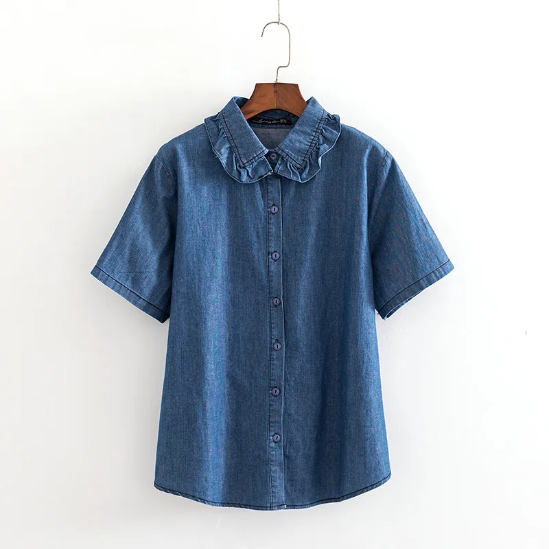 

2019 Oversize Casual Blouses Summer Women Clothing Fashion Loose Ruffles Denim Shirts F7-229