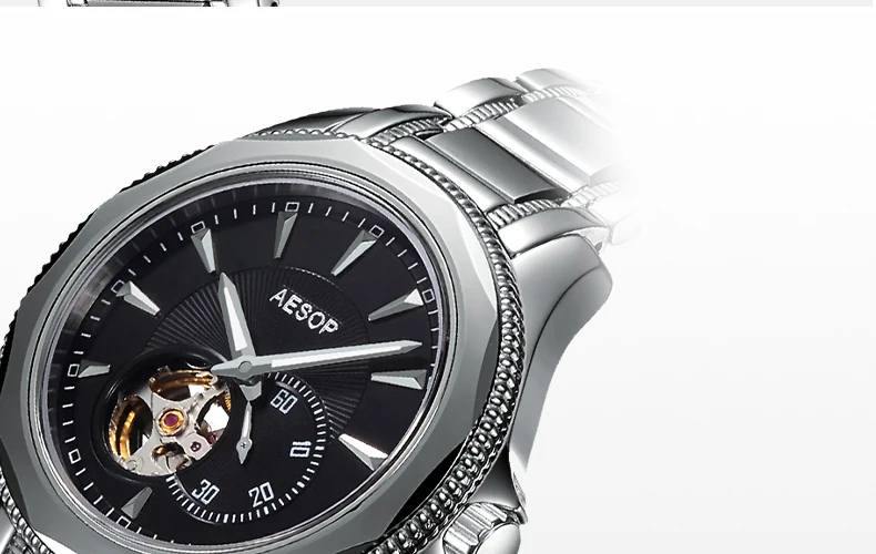 Aesop модные часы Мужские автоматические механические мужские наручные часы скелетные часы водонепроницаемые стальные мужские часы Relogio