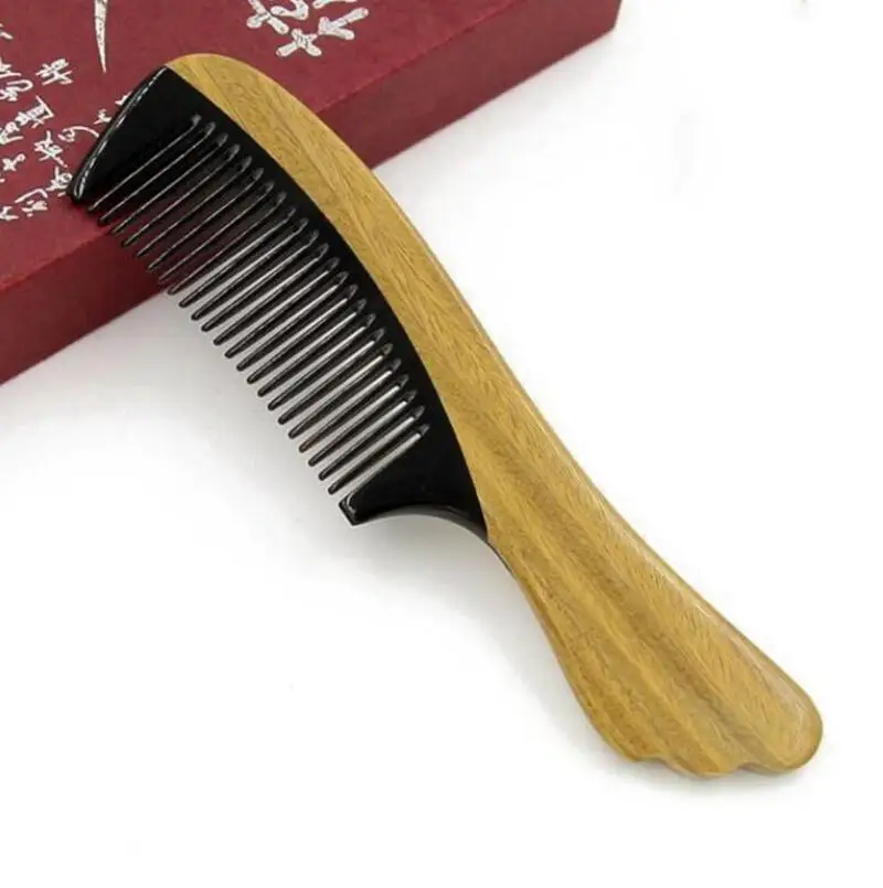 Natural Green Sandalwood Horn Comb Straight Pocket Wooden Beard Hair