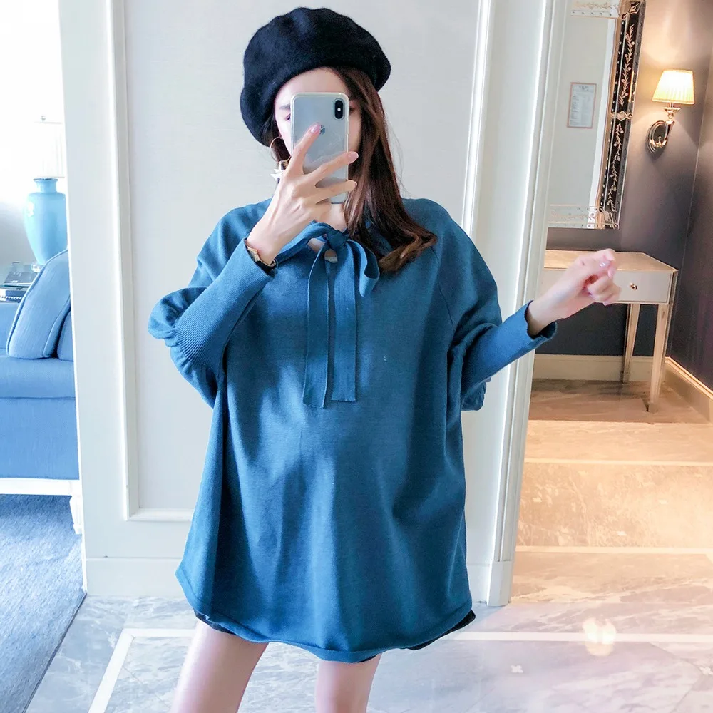 

Pregnant women sweater autumn and winter 2018 new fashion small fragrance loose maternity dress out long-sleeved lace top