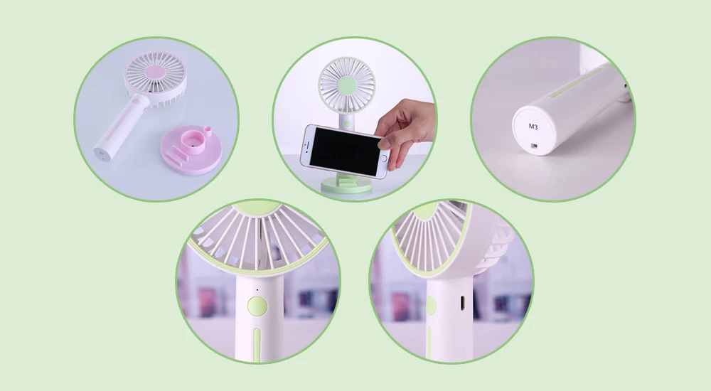 Mini USB Charging Handheld Fan with Mobile Phone Holder Makeup Mirror