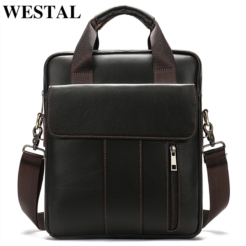 Мужские сумки WESTAL из натуральной кожи, вертикальная сумка, мужская сумка через плечо, деловая сумка для ноутбука, сумка через плечо для мужчин 8567