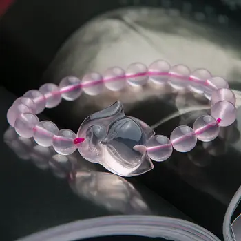 

Genuine Natural Rose Quartz Star Light Mozambique Pink Bracelet Fox Pendant Clear Round Beads Crystal 10mm 9mm 8mm 7mm AAAAA