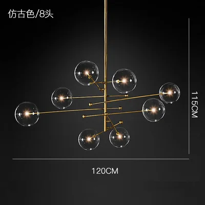 Современный дизайн стеклянный шар люстра 6 головок прозрачный стеклянный пузырьковый светильник люстра для гостиной кухни черный/золотой светильник - Цвет абажура: 8 lights gold