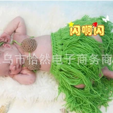 От 0 до 6 месяцев крючком новорожденных Фотография Опоры наряды вязание крючком Детский комплект Детские хула девушка головной убор Кокосовое Бюстгальтер Трава юбка комплекты