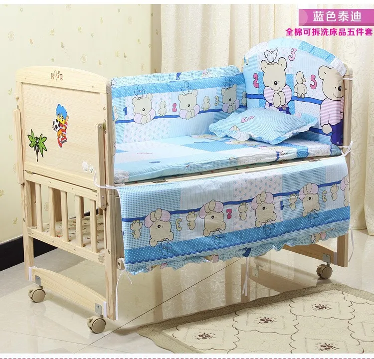 

Promotion! 6PCS baby crib sheets100% cotton boy bedding bumpers cot set (3bumper+matress+pillow+duvet)