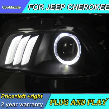 

For Jeep For Cherokee LED Head Light Angel Eyes 2014 2015 Year With DRL For Mustang Front Lamp