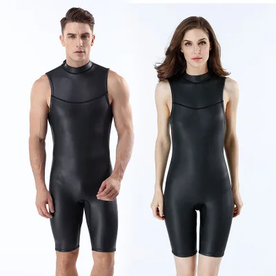 

Mens Womens 2MM One Piece Wetsuit CR Short Sleeveless Smooth Skin Wetsuits Ultra Elastic Diving Suit