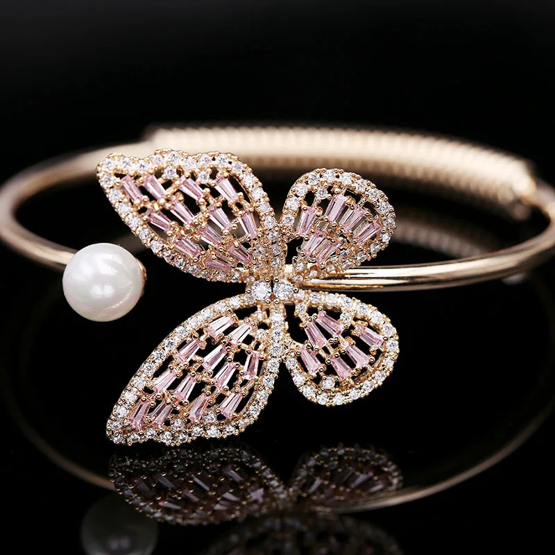 

Hotsale Sweety Cubic Zircon Cuff Bangles Butterfly Bangle For Women Costume Jewelry Gift