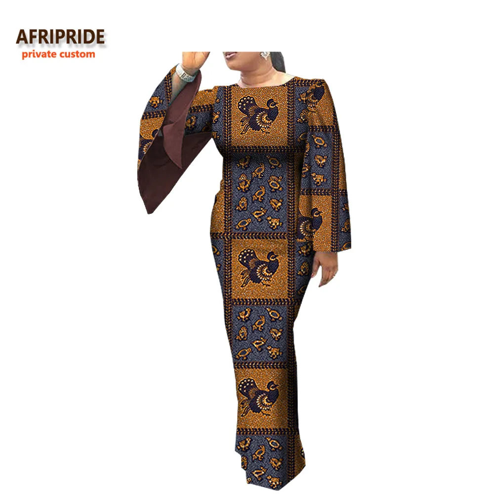 Африканская одежда Повседневное платье для женщин AFRIPRIDE полный плащ рукав o-образным вырезом длиной до щиколотки женское хлопковое платье батик A7225110