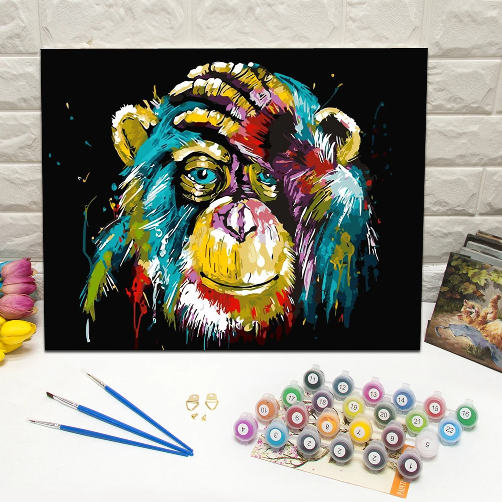 

Framed Gorilla Oil Painting by Number Kit Hand Painted Canvas Wall Art Picture For Living Room Decoration Wall Art 40x50cm