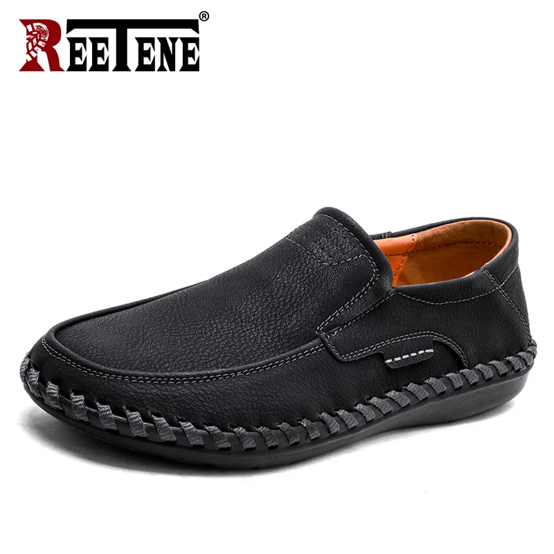 

REETENE 2018 New High Quality Leather Men'S Loafers Comfortable Driving Men Shoes Wear-Resistant Non-Slip Men'S Shoes Size 39-46