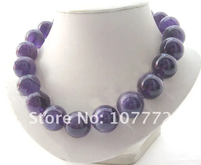 AAA 18" 20 mm perfect round purple crystal necklace free shipment
