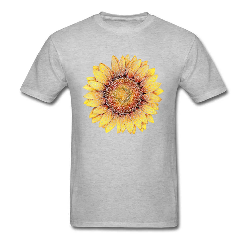 Swirly Sunflower Slim Fit Summer 100% Cotton Crewneck Mens Tops Shirts Printed Clothing Shirt 2017 Popular Short Sleeve T-shirts Swirly Sunflower grey