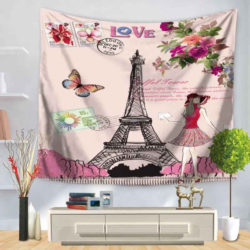 

Home Decorative Wall Hanging Carpet Tapestry Rectangle Bedspread Fashion Paris Eiffel Tower Pattern GT1235