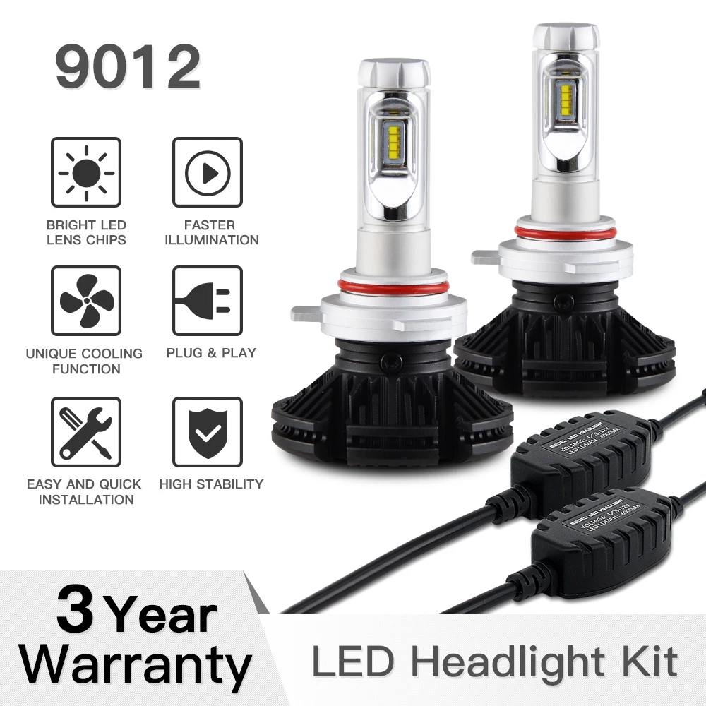 

9012 HIR2 ZES Chips LED Headlight High Low Beam Bulbs Conversion Kit Headlamp DIY 3 Colors
