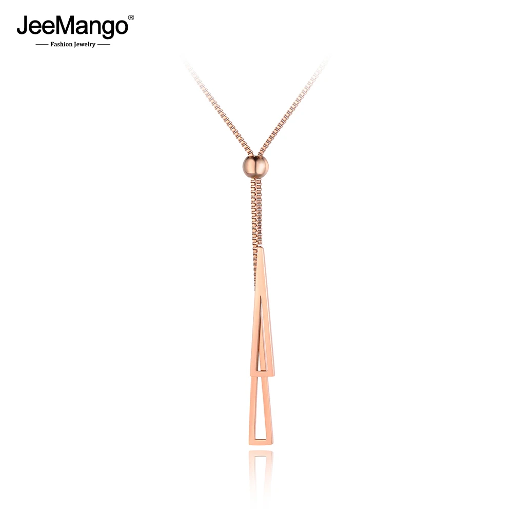 

JeeMango Trendy Double Triangle Stainless Steel Women Box Chain Necklace Jewelry Rose Gold Adjustable Choker Necklaces JN19049