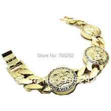 Men’s Gold Tone Finish 3 Charms Thick Cuban Link 8 Inch Bracelet