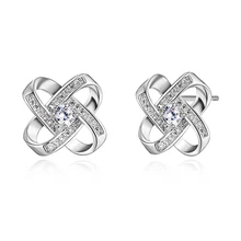 Crystal Cubic Zirconia Stud Earrings For Women Silver Earring Statement Party Jewelry Gifts Crystal Wedding Stud Earrings