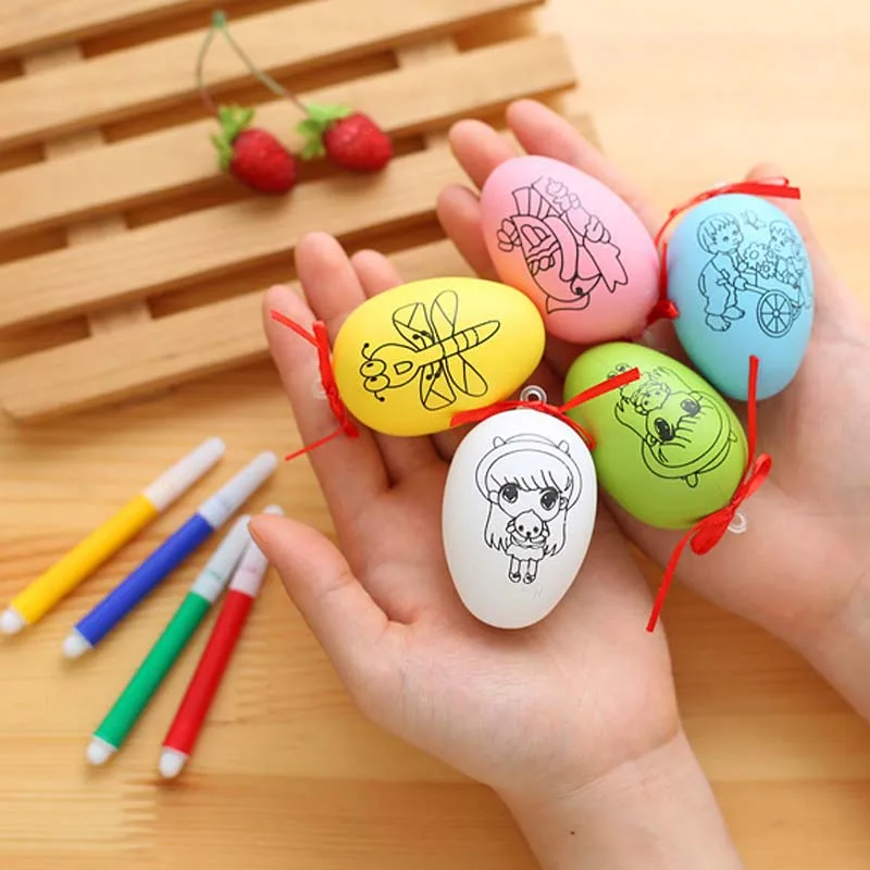 

5Set DIY Cartoon Drawing Egg with 4 Pen Creative Children Hand Paint Prize for Kids Birthday Baby Shower Party Gift Souvenir