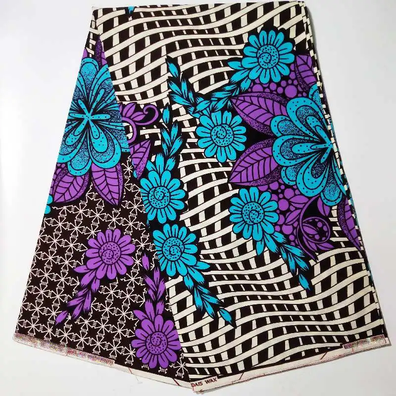 Новое поступление настоящий воск гарантированный мягкий синий и фиолетовый цветочный дизайн Африканский Воск печатает ткань 6 ярдов/партия Анкара ткань