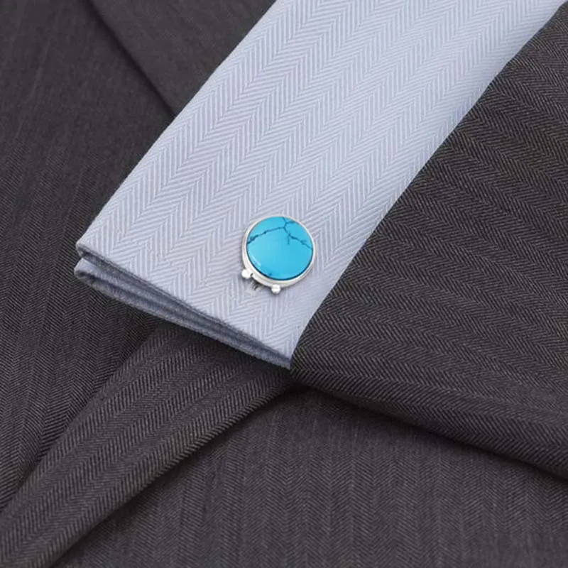 HAWSON 1 Pair Elegant Natura Sky Blue Color Stone Buttons Cover for Mens French Shirt High Quality Buttons for Clothing